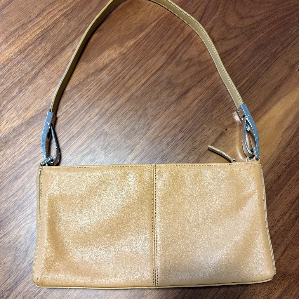 Dkny Leather Baguette Bag - Tan With Silver Hardware